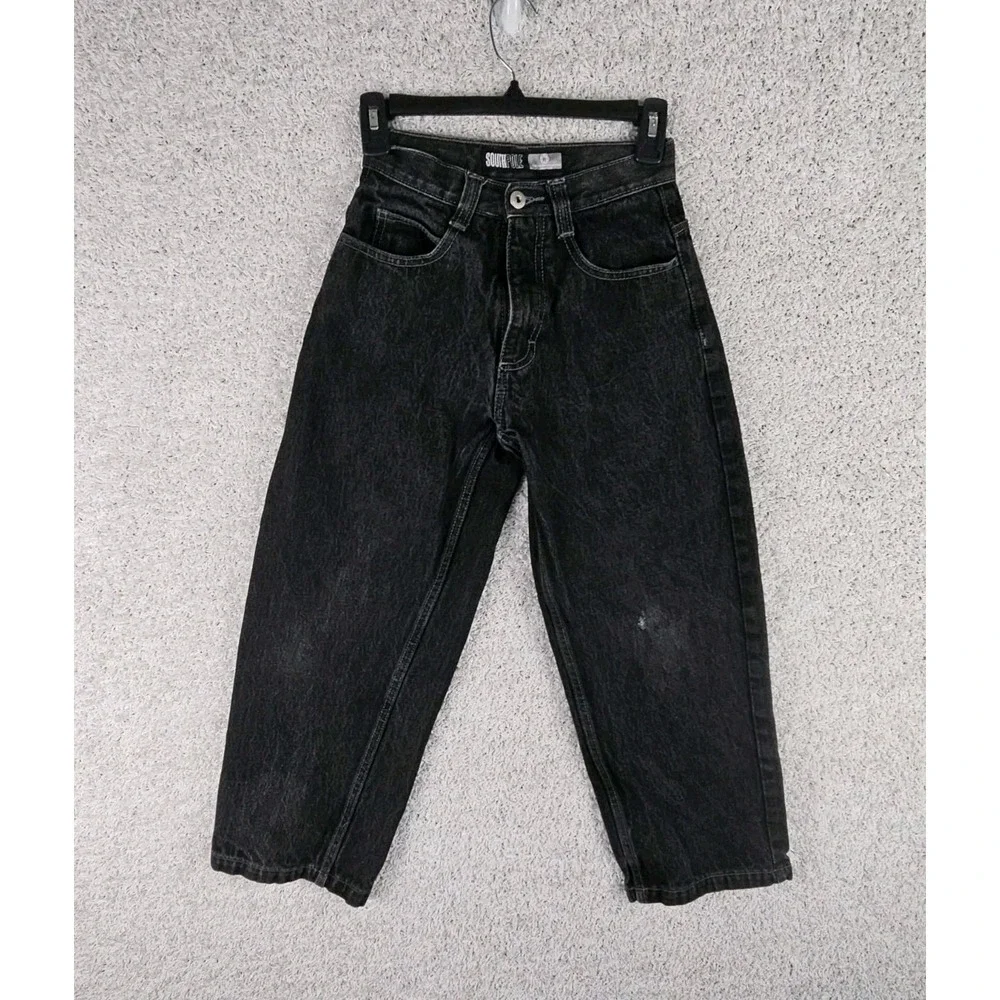 Vintage SouthPole Y2K Dark Black Denim Baggy Skate Jeans Youth Kids Size 8 24x23